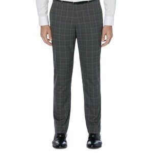 Perry Ellis Portfolio Travel Luxe Men's Gray Slim-Fit Plaid Dress Pants 32x32
